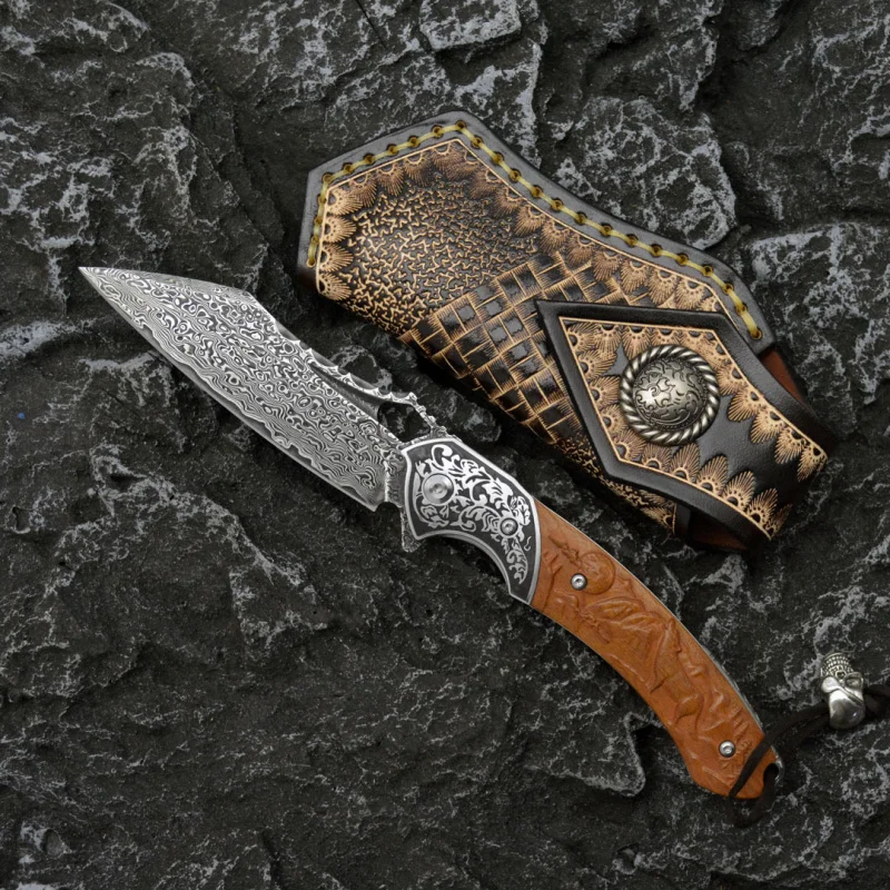Outdoor Hunting Gifts - ダマスカス鋼折りたたみナイフ VG10 パターン鋼キャンプツール屋外釣り狩猟登山 EDC ツールギフト