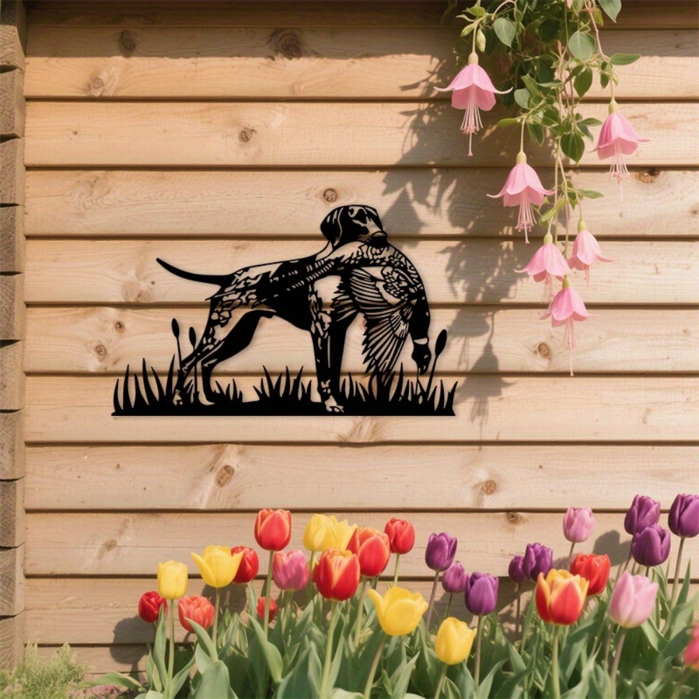 Outdoor Hunting Dogs - CIFBUY メタルウォールアート 狩猟犬とキジのシルエット 鉄製装飾 室内・屋外兼用 ファームハウス