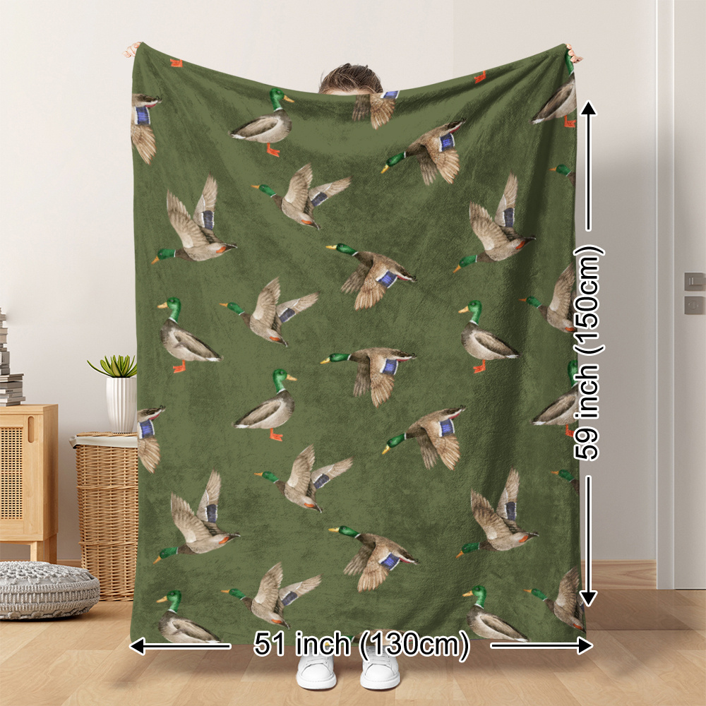 Outdoor Hunting Gifts - マガモ柄フリースブランケット ハンティングアウトドアプリントスロー ソフトで暖かいオールシーズン寝具 ホームデコレーション 自然愛好家へのギフト
