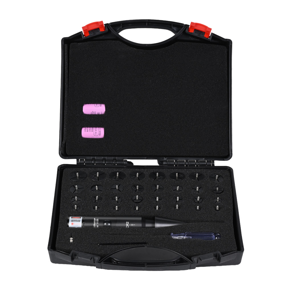 Laser Boresighter Kit - WestHunterレーザーボアサイトキット、32個のアダプター付き（0.17～12GA）、赤または緑の明るいボアサイトレーザー、ボタンスイッチ付き