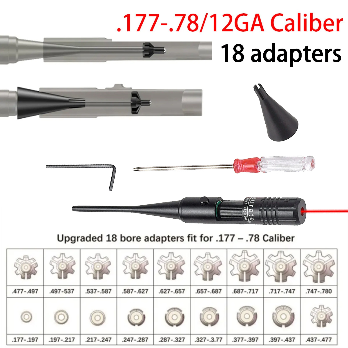 Laser Boresighter Kit - 緑と赤のレーザーボアサイトキット,ボアサイトコリメータ, 177、。22、22lr、. 64です。78、12ga口径、ピストルライフル、ショットガン18アダプター