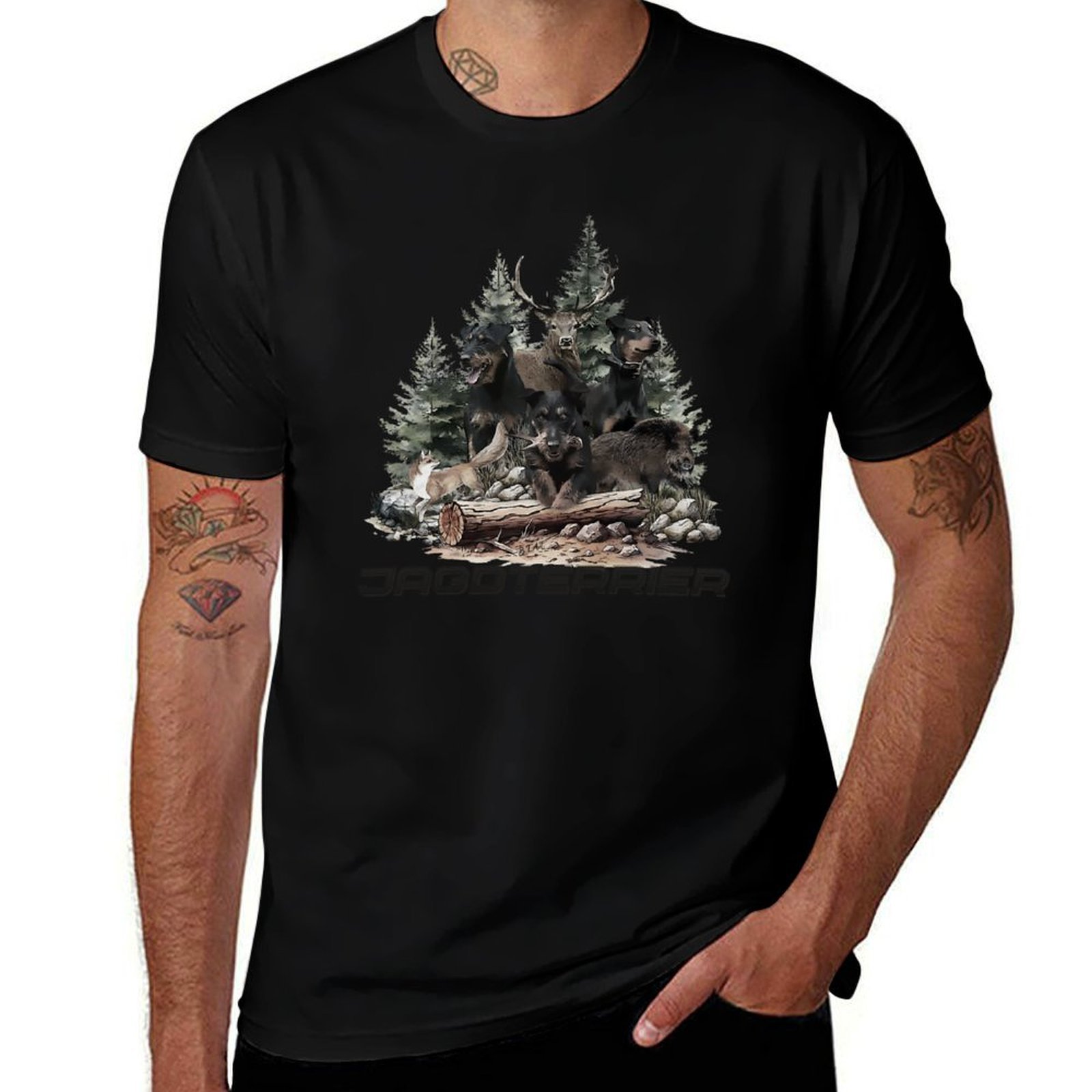 Wildman Hunting & Outdoor Robertson Photos - ジャーマン・ハンティング・テリアは野生の狩猟の仲間です Tシャツ 高弾性スポーツTシャツ