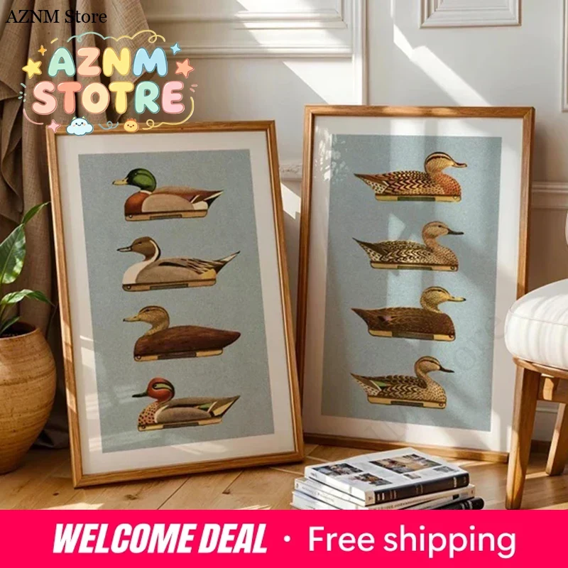 Outdoor Hunting Gifts - レトロなアヒルプリントの屋外アート、アヒルデコイポスター、アウトドア風ウォールプリント、ホームオフィス装飾、自然ウォールアート、ハンティングギフト