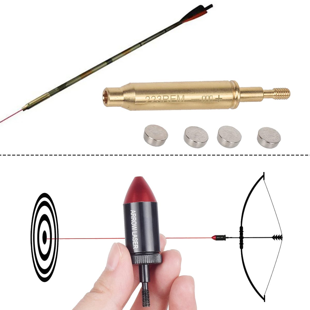 Laser Boresighter Kit - 戦術アーチェリー .223 REM レッドレーザー真鍮サイトスコープ矢印レッドレーザーボアサイトャーサイト複合弓狩猟クロスボウ