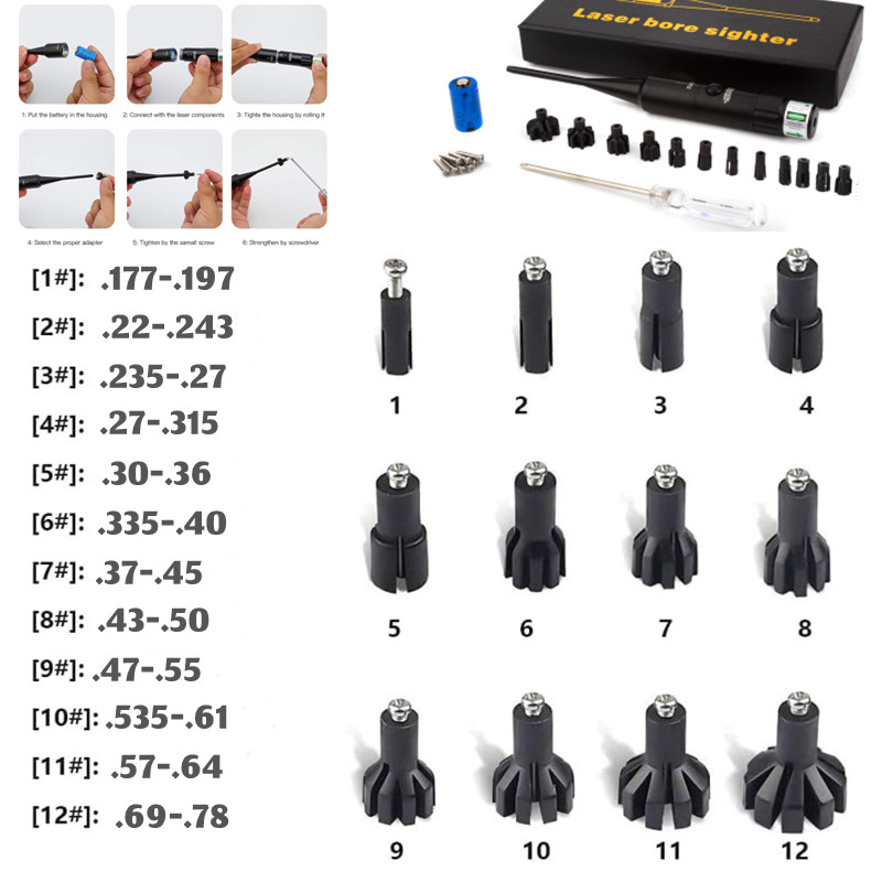 Laser Boresighter Kit - 戦術用レーザーボアサイトキット グリーン/レッド .177～.50口径対応 レーザーコリメーター ユニバーサルボアサイト