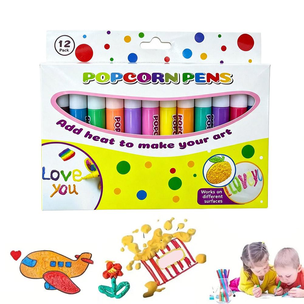 Tactical Pen Tool - 6/12本セット 新しいエキゾチックポップコーンペン 多機能フォームマーカーペン ぷっくりバブル3Dアートペン 子供用クリエイティブマーカー