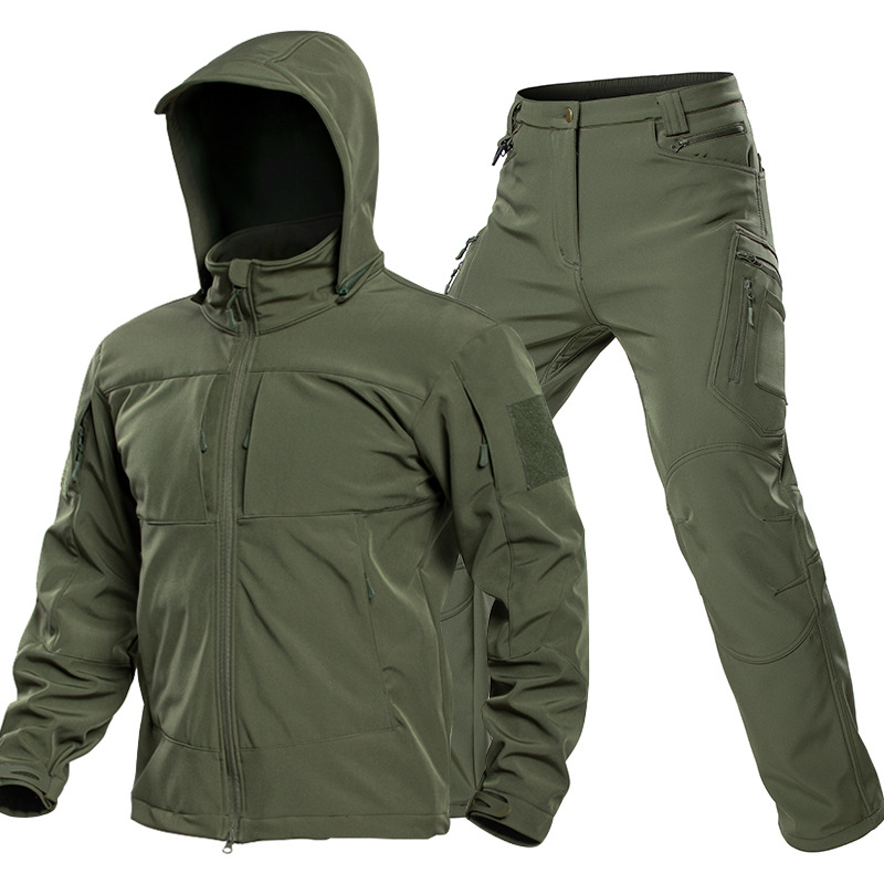 男性用アウトドアタクティカルソフトシェルスーツ フード付きフ - Hunting Outdoor Clothing のレビューと価格