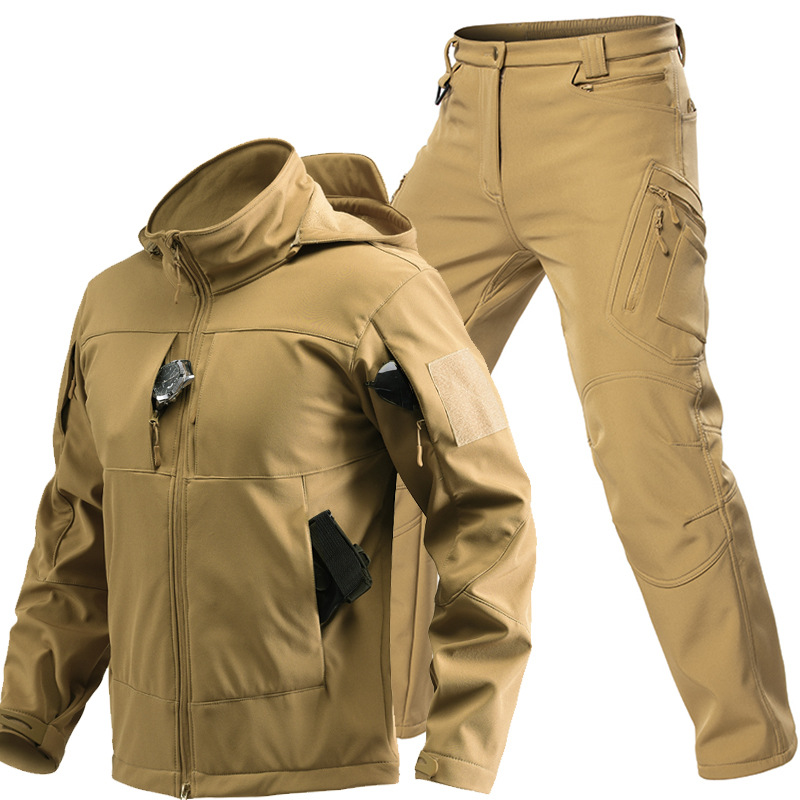 男性用アウトドアタクティカルソフトシェルスーツ フード付きフ - Hunting Outdoor Clothing のレビューと価格