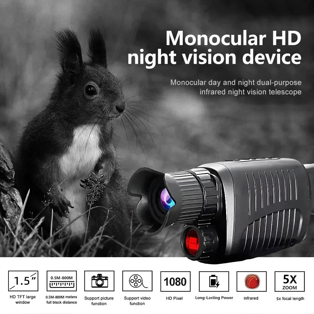 1080P HD単眼鏡ナイトビジョン、5倍ズーム赤外線、昼夜 - Outdoor Hunting Range のレビューと価格