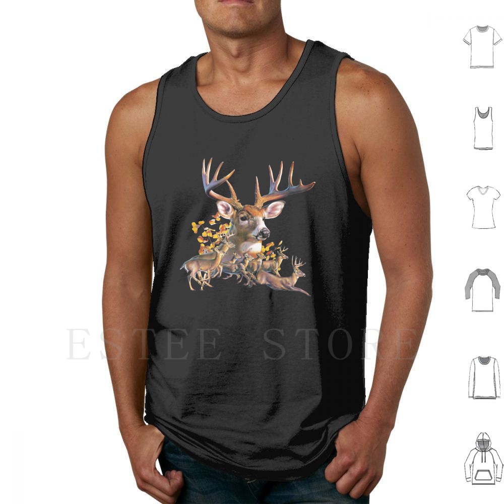 鹿のコラージュタンクトップ、ノースリーブベスト、鹿の角、ホワ - Wildman Hunting & Outdoor Robertson Photos のレビューと価格